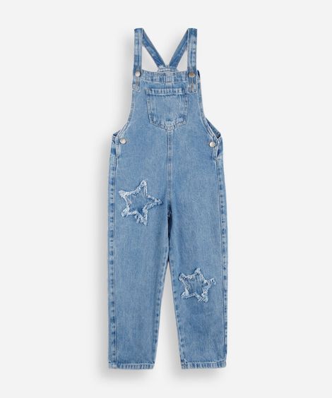jardineira infantil jeans com estrelas azul