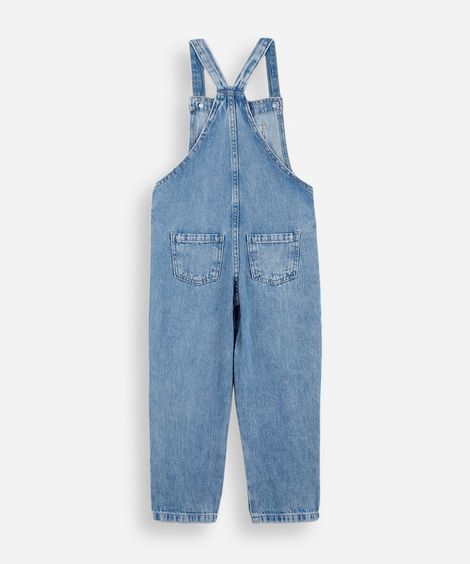 jardineira infantil jeans com estrelas azul