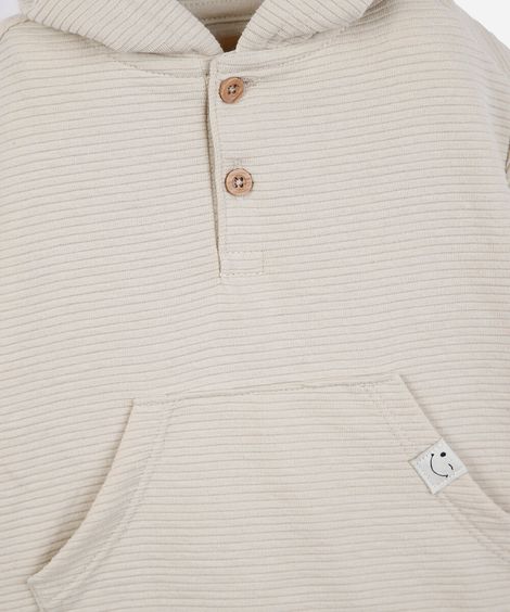 conjunto curto infantil com capuz listrado bege