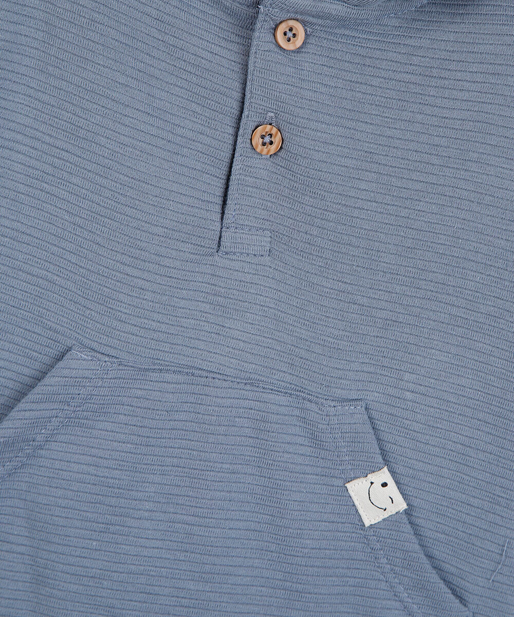 conjunto curto infantil com capuz listrado azul