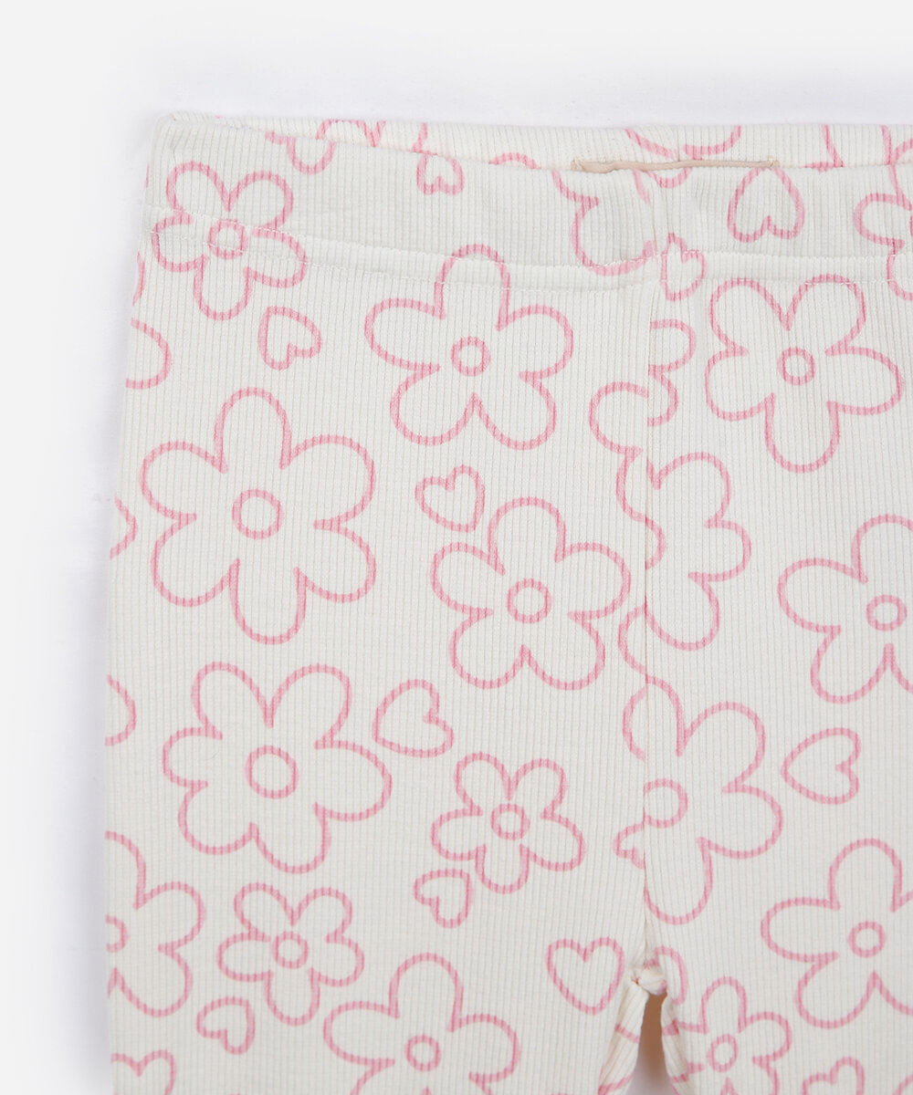 conjunto longo infantil de moletom floral off white