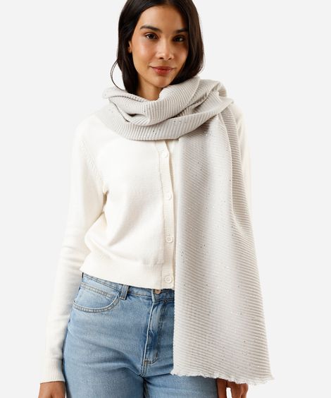 cachecol feminino canelado com brilhos cinza