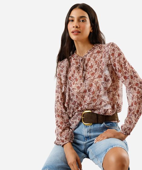 bata feminina com babados floral colorida