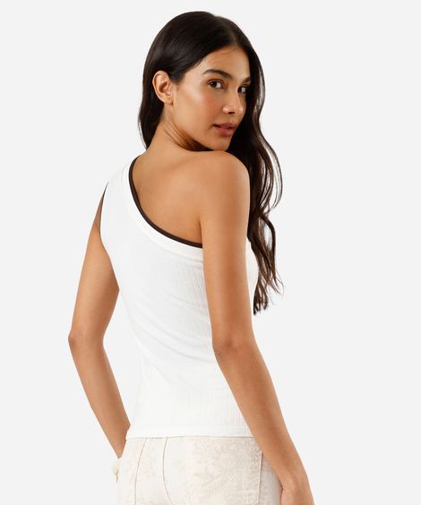 blusa ombro único feminina  de algodão canelada off white