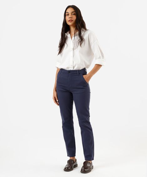 calça reta feminina de sarja sawary azul