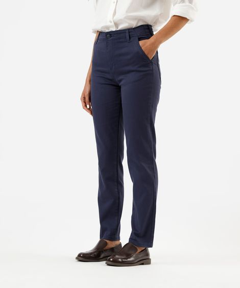 calça reta feminina de sarja sawary azul