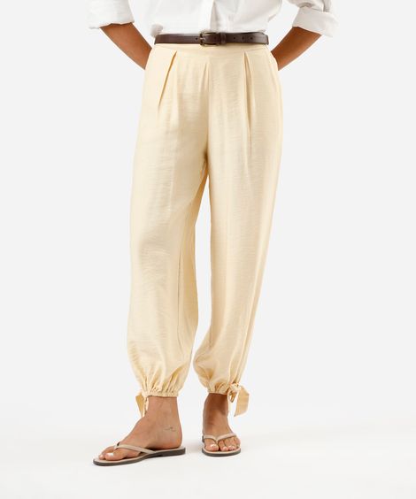 calça balloon feminina com viscose e amarração amarela