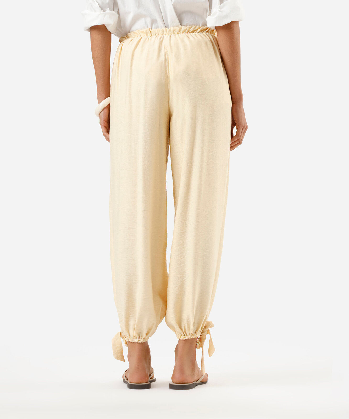 calça balloon feminina com viscose e amarração amarela