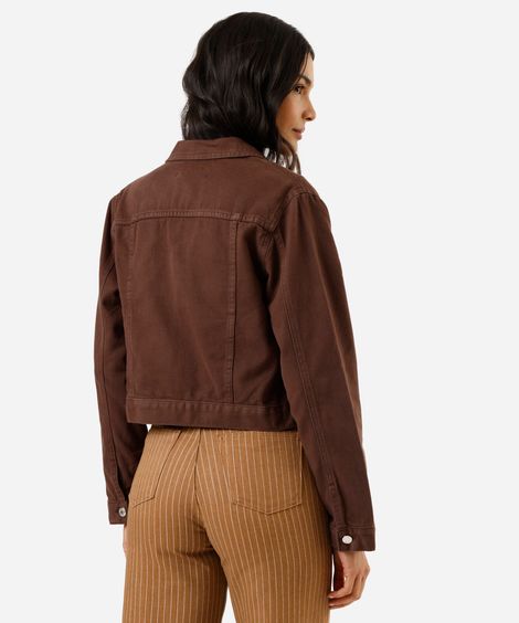 jaqueta cropped feminina de sarja marrom