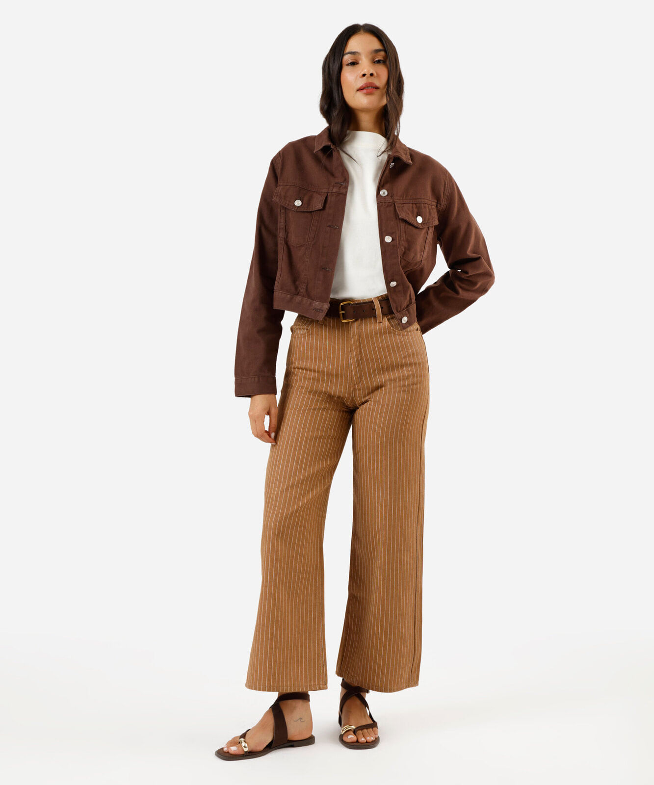 jaqueta cropped feminina de sarja marrom