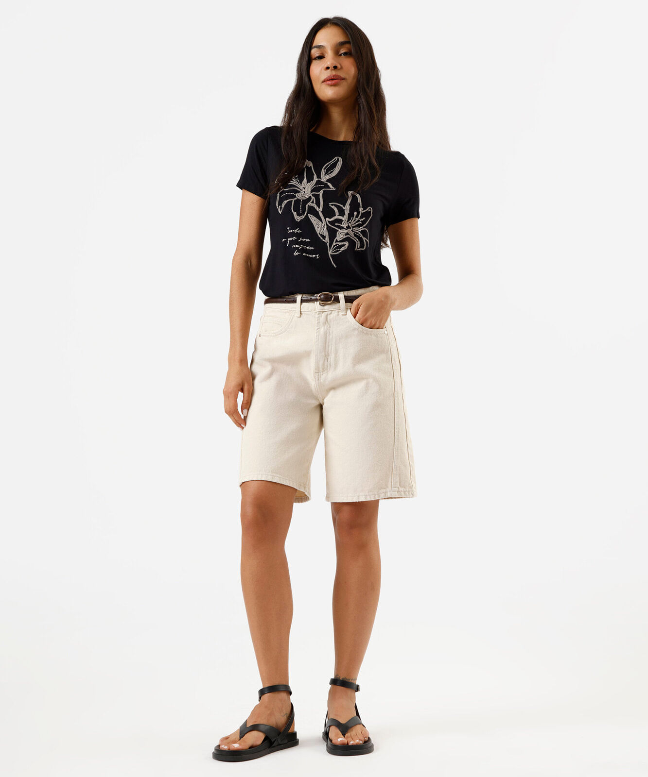 blusa feminina de viscose manga curta floral preta