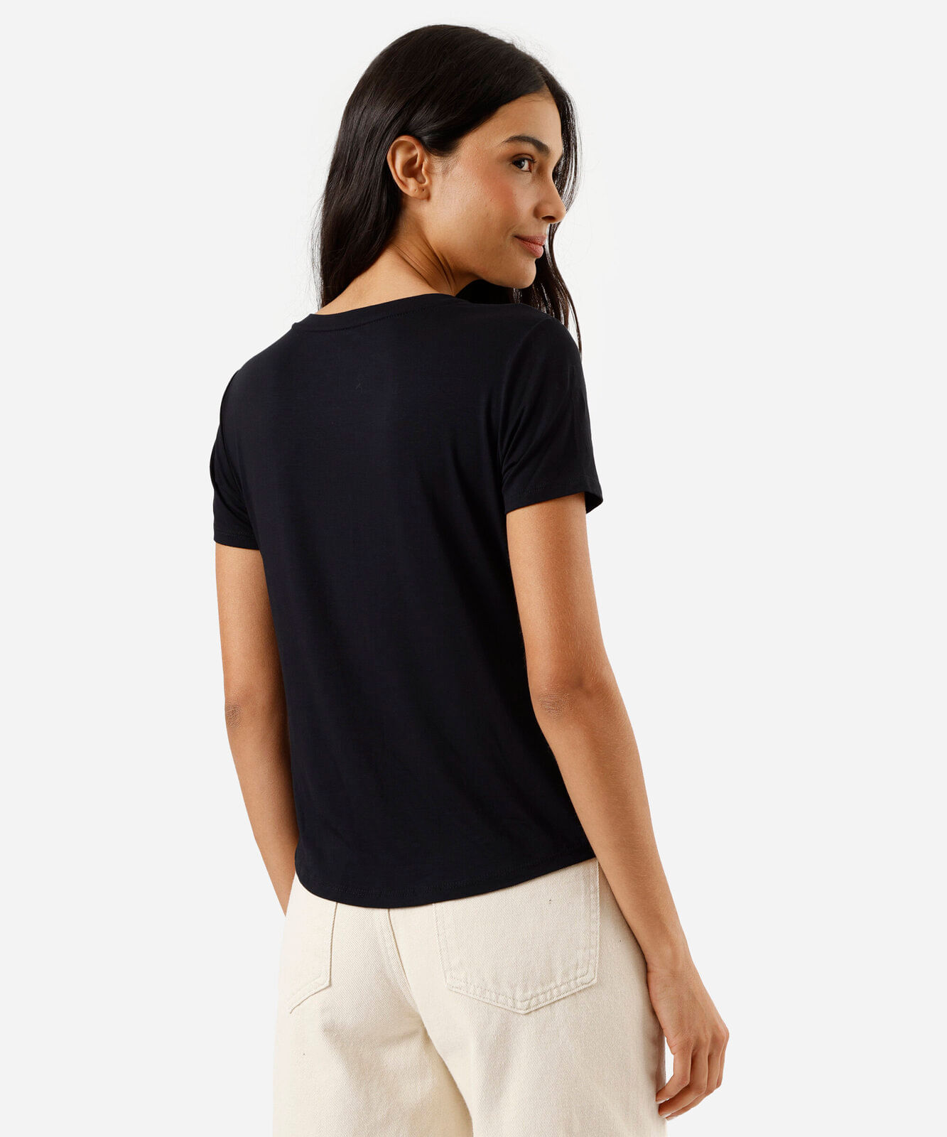blusa feminina de viscose manga curta floral preta