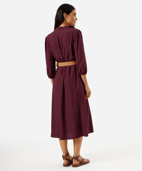 vestido midi chemise feminino de viscose com cinto vinho