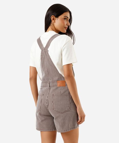 jardineira feminina de sarja listrada marrom