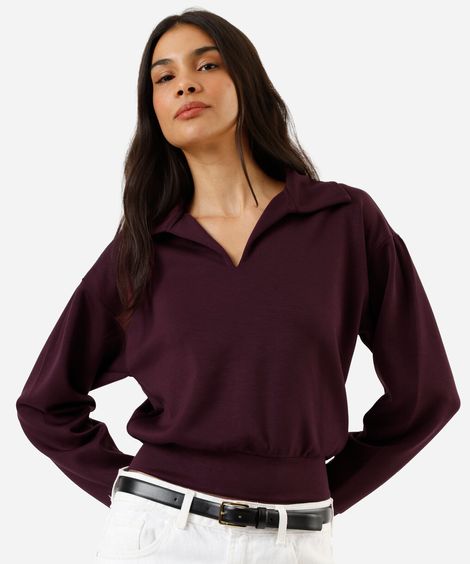 blusão feminino de moletom com gola vinho