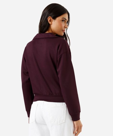 blusão feminino de moletom com gola vinho