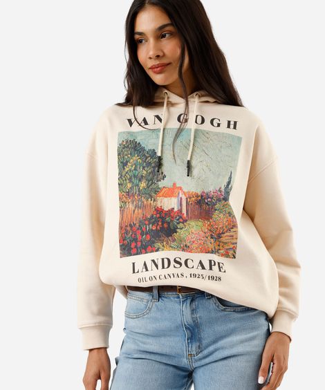 blusão de moletom feminino van gogh bege