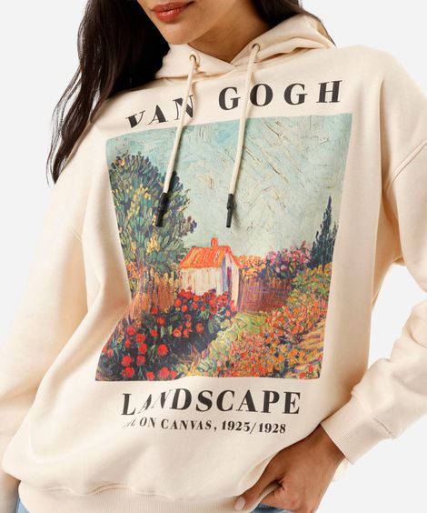 blusão de moletom feminino van gogh bege