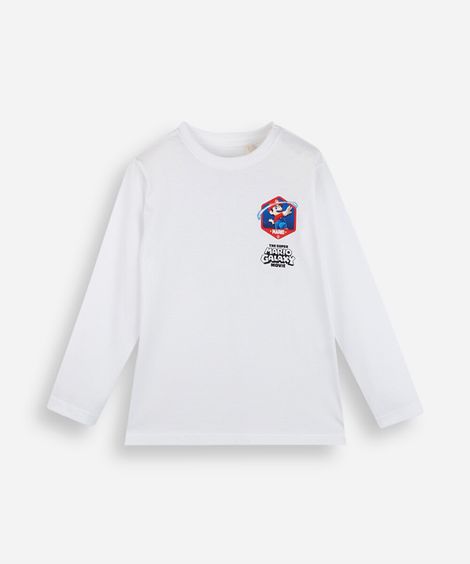 camiseta infantil de algodão manga longa mario bros off white