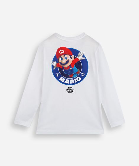 camiseta infantil de algodão manga longa mario bros off white