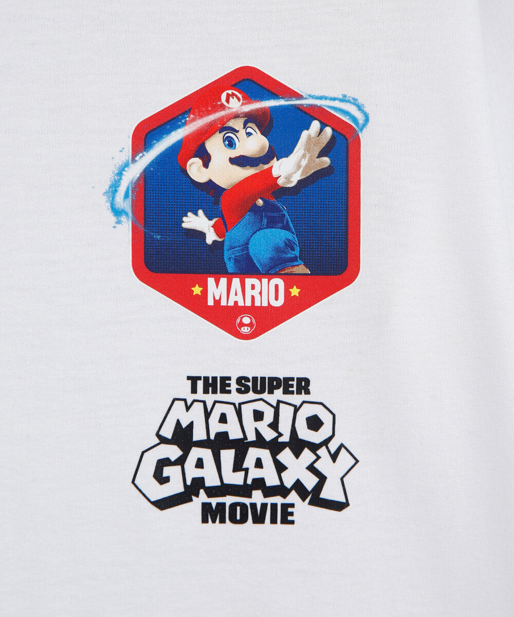 camiseta infantil de algodão manga longa mario bros off white