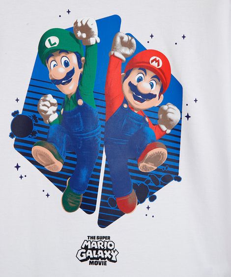 camiseta infantil de algodão manga longa mario bros off white