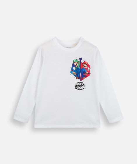 camiseta infantil com algodão manga longa mario bros off white