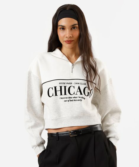 blusão de moletom feminino chicago off white