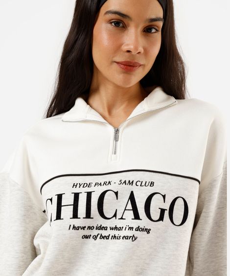 blusão de moletom feminino chicago off white