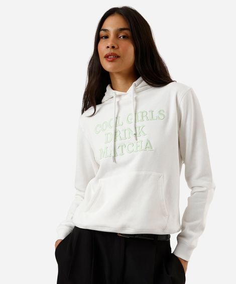 blusão de moletom feminino bordado off white