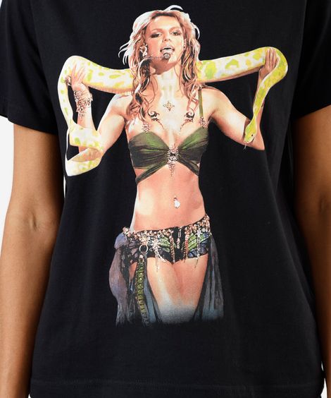 camiseta feminina de algodão manga curta britney spears preta