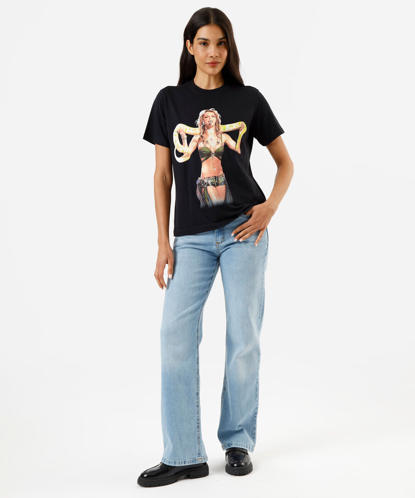 camiseta feminina de algodão manga curta britney spears preta