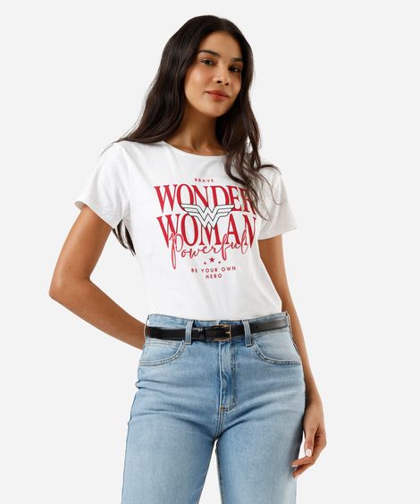 camiseta feminina de algodão mulher maravilha off white