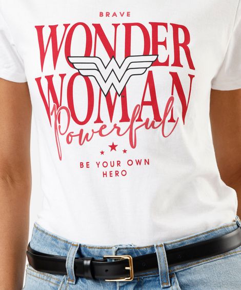 camiseta feminina de algodão mulher maravilha off white