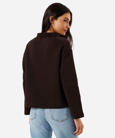 blusão feminino de moletom gola alta com zíper marrom