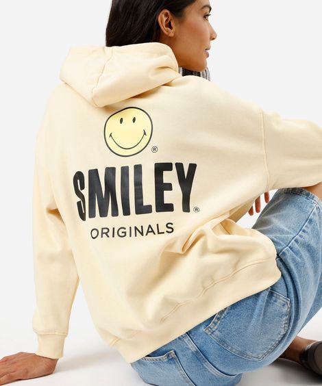 blusão de moletom feminino smiley amarelo