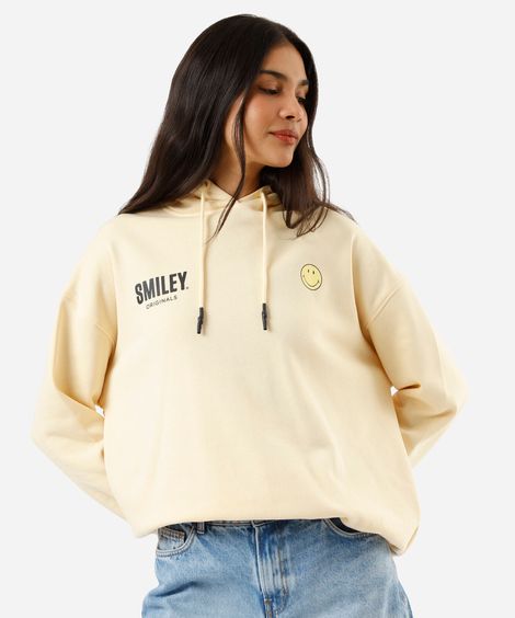 blusão de moletom feminino smiley amarelo