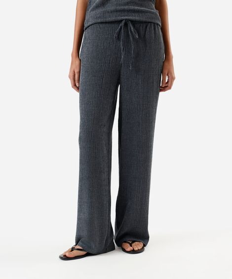 calça reta básica feminina texturizada azul