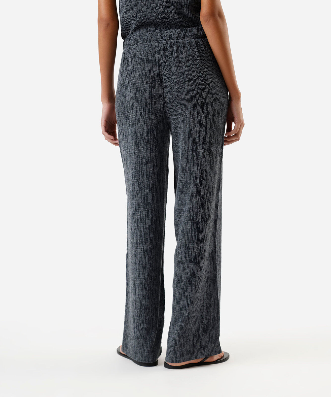 calça reta básica feminina texturizada azul