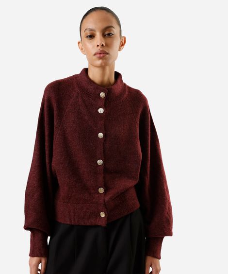 cardigan feminino de tricot gola alta  vinho