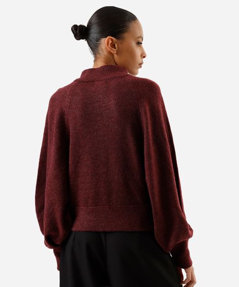 cardigan feminino de tricot gola alta  vinho