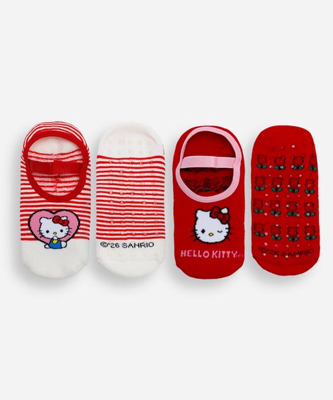 kit de 2 meias sapatilha hello kitty colorido
