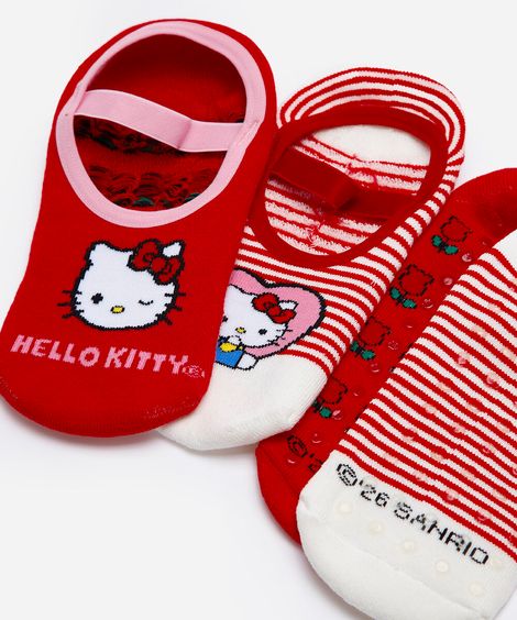 kit de 2 meias sapatilha hello kitty colorido