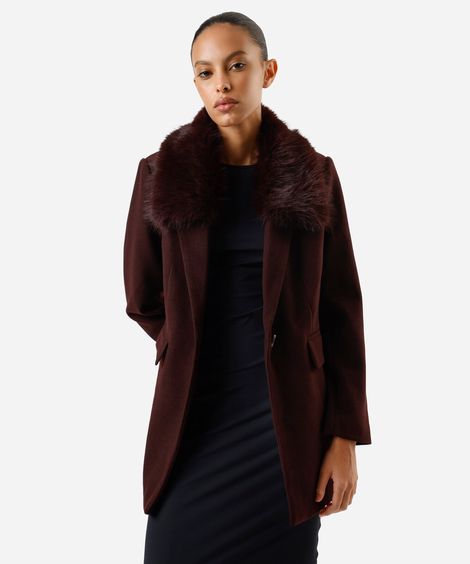 casaco feminino com gola de pelúcia marrom