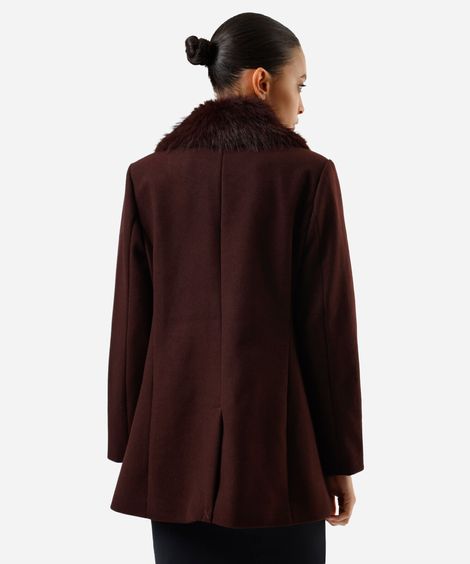casaco feminino com gola de pelúcia marrom
