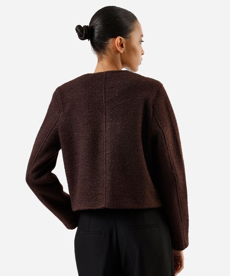 jaqueta feminina com bolsos texturizada marrom