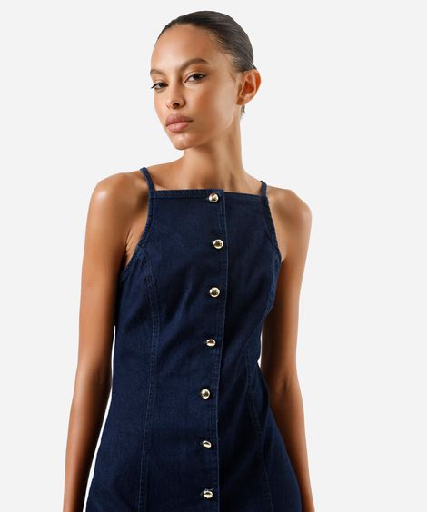 vestido midi alça fina feminino jeans azul