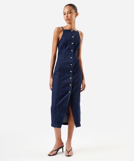 vestido midi alça fina feminino jeans azul