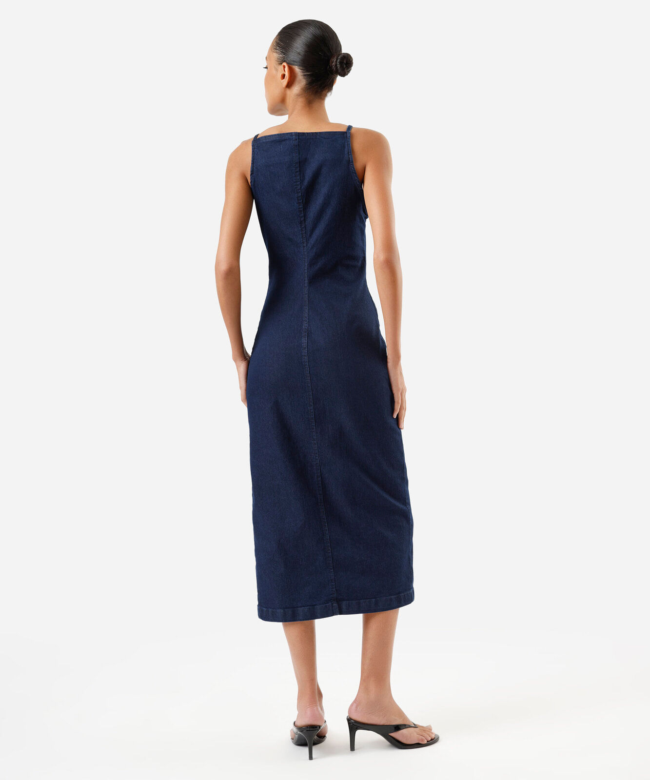 vestido midi alça fina feminino jeans azul