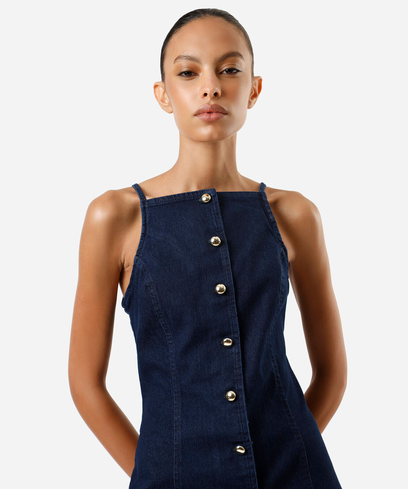 vestido midi alça fina feminino jeans azul